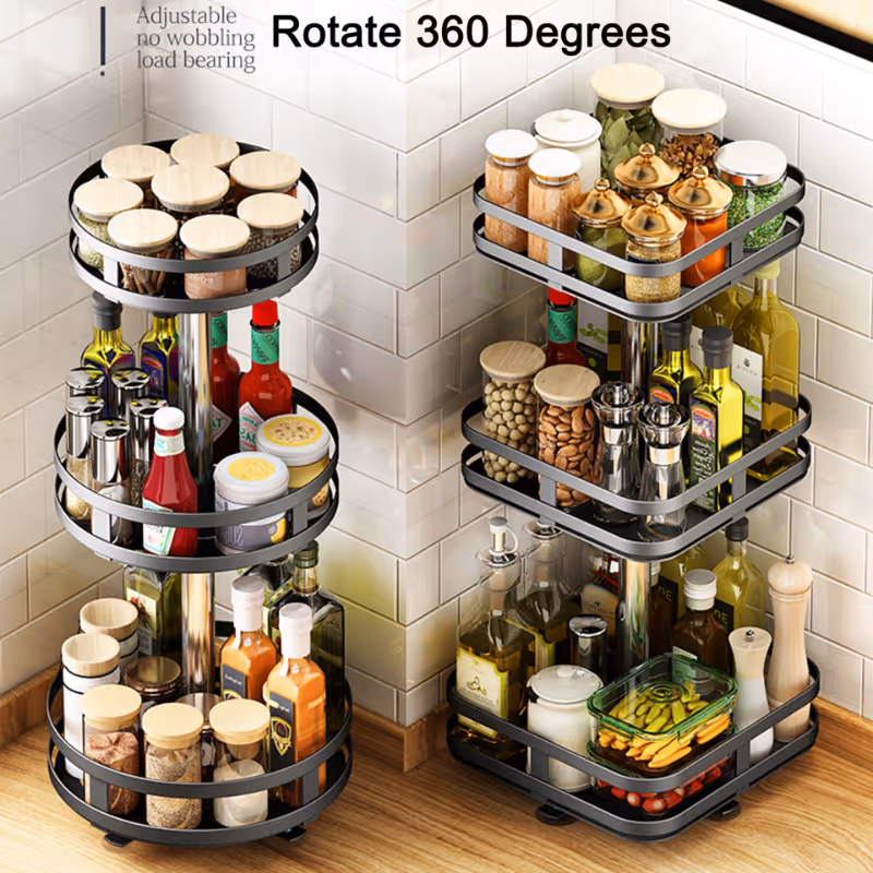 360 rotating storage rack - spice rack organizer for kitchen counter